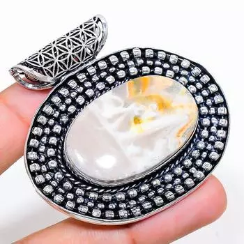 Подвеска из натурального серебра 925 пробы с яшмой, диаметром 2,09 дюйма, c5B79