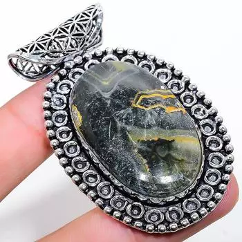 Подвеска из натурального серебра 925 пробы с яшмой, диаметром 2,48 дюйма, e0b97