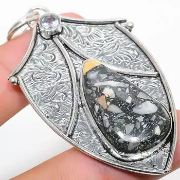 Подвеска из натурального серебра 925 пробы с белым топазом и яшмой малигано, 2,68 дюйма, h6t68