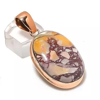 Подвеска из натурального серебряного листа из яшмы с драгоценным камнем ручной работы из меди 2,05 дюйма Y5r80