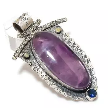 Подвеска из натурального шалфея и аметиста из стерлингового серебра 925 пробы 2,44 дюйма Q3V14