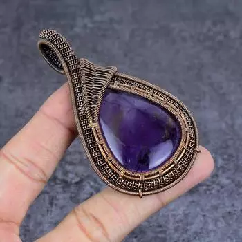 Подвеска из натурального шалфея и аметиста, медная проволочная обертка, 3,35 дюйма, C6U89