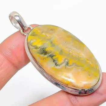 Подвеска из натурального шмеля из яшмы ручной работы из стерлингового серебра 925 пробы 2,36 дюйма U6P52