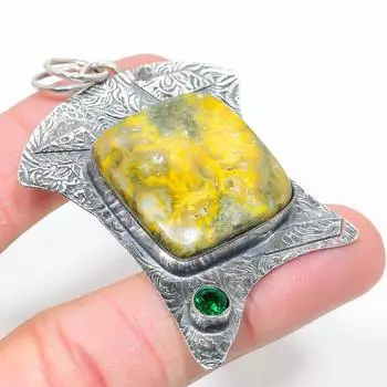 Подвеска из натурального шмеля, яшмы, диопсида, стерлингового серебра 925 пробы, 2,68 дюйма, W2p92