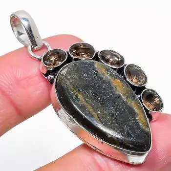 Подвеска из натурального шмеля, яшмы и топаза из стерлингового серебра 925 пробы, 2,21 дюйма, l1f94