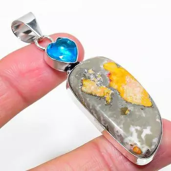 Подвеска из натурального шмеля, яшмы и топаза, серебро 925 пробы, 2,72 дюйма, A7R69