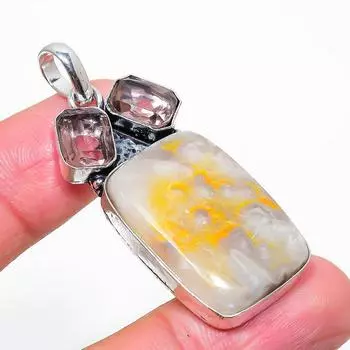 Подвеска из натурального шмеля, яшмы и морганита, стерлингового серебра 925 пробы, 2,09 дюйма m3J98