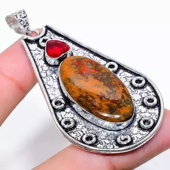 Подвеска из натурального шовного агата и граната из стерлингового серебра 925 пробы 2,68 дюйма S6i27