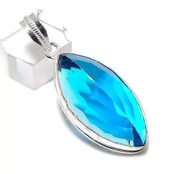 Подвеска из натурального швейцарского голубого топаза ручной работы из стерлингового серебра 925 пробы 2,01 дюйма j8i36