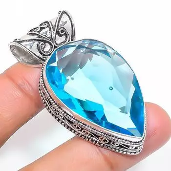 Подвеска из натурального швейцарского голубого топаза из стерлингового серебра 925 пробы 2,05 дюйма T4u67