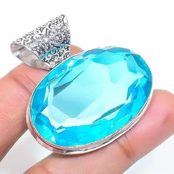 Подвеска из натурального швейцарского голубого топаза из стерлингового серебра 925 пробы 1,65 дюйма Y1v67