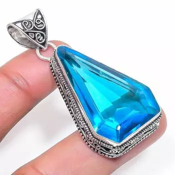 Подвеска из натурального швейцарского голубого топаза из стерлингового серебра 925 пробы 2,17 дюйма E9H84