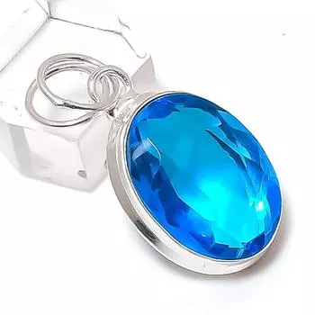 Подвеска из натурального швейцарского голубого топаза из стерлингового серебра 925 пробы 1,50 дюйма F7g87
