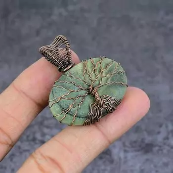 Подвеска из натурального швейцарского зеленого опала с медной проволокой 1,65 дюйма z9F89