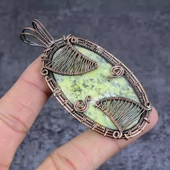 Подвеска из натурального швейцарского зеленого опала с медной проволокой 3,23 дюйма s0I44