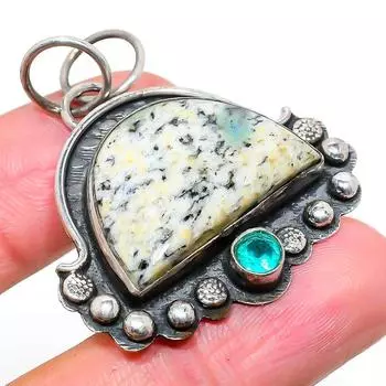 Подвеска из натурального синего азурита K2 и турмалина из стерлингового серебра 925 пробы 1,77 дюйма Z1W01