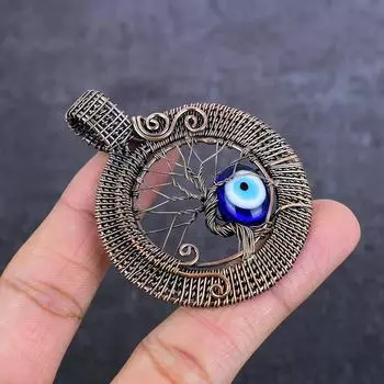 Подвеска из натурального синего драгоценного камня сглаза, медная проволока, 2,60 дюйма, A2c37