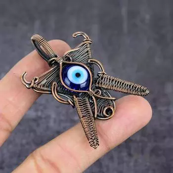 Подвеска из натурального синего драгоценного камня сглаза из медной проволоки 2,44 дюйма K4O06