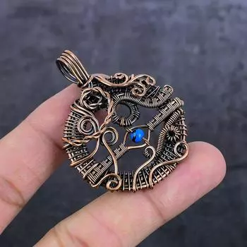 Подвеска из натурального синего драгоценного камня сглаза из медной проволоки 2,17 дюйма S1n73