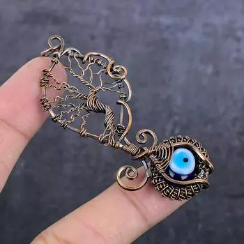 Подвеска из натурального синего драгоценного камня сглаза, медная проволока, 3,15 дюйма, w3Q85