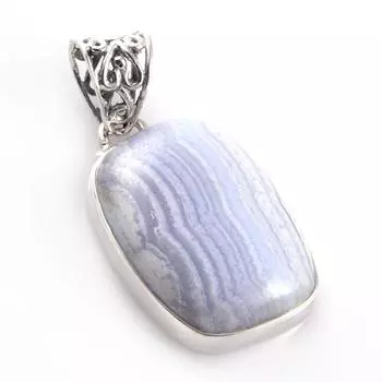 Подвеска из натурального синего кружевного агата из стерлингового серебра 925 пробы 1,5 дюйма I8r70