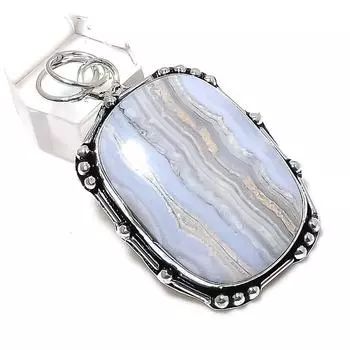 Подвеска из натурального синего кружевного агата ручной работы из стерлингового серебра 925 пробы 2,17 дюйма S1f77