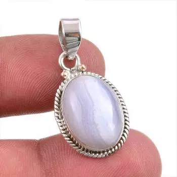 Подвеска из натурального синего кружевного агата ручной работы из твердого серебра 925 пробы 1,50 дюйма i7A74