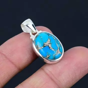 Подвеска из натурального синего медного бирюзового камня, серебро 925 пробы, подвеска ручной работы, ювелирный подарок на День святого Валентина синий