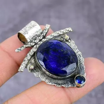 Подвеска из натурального синего нефрита и голубого топаза из стерлингового серебра 925 пробы 2,22 дюйма t1u81