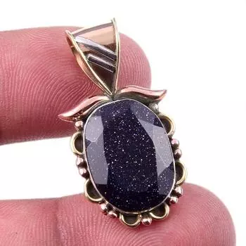 Подвеска из натурального синего солнечного камня из стерлингового серебра 925 пробы в двухцветном исполнении 1,25 дюйма w8B09