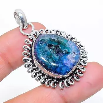 Подвеска из натурального синего солнечного кварца из стерлингового серебра 925 пробы 1,69 дюйма E2H49