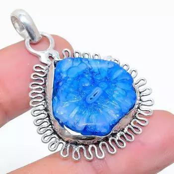 Подвеска из натурального синего солнечного кварца из стерлингового серебра 925 пробы 1,65 дюйма C3e33