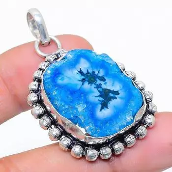 Подвеска из натурального синего солнечного кварца из стерлингового серебра 925 пробы 1,85 дюйма r6y34