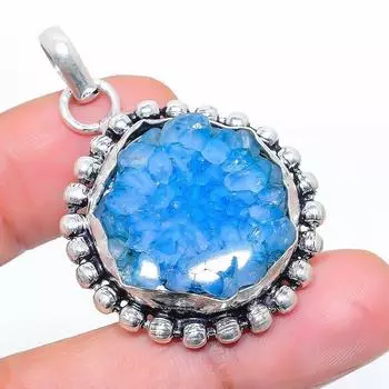 Подвеска из натурального синего солнечного кварца из стерлингового серебра 925 пробы 1,77 дюйма W8D04