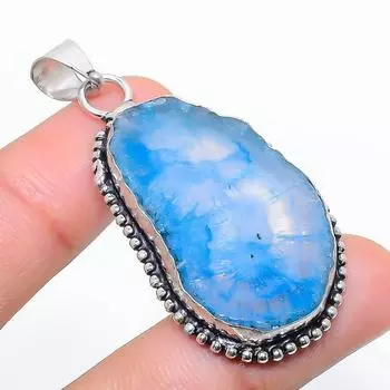 Подвеска из натурального синего солнечного кварца из стерлингового серебра 925 пробы 2,09 дюйма a2Q30