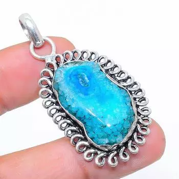 Подвеска из натурального синего солнечного кварца из стерлингового серебра 925 пробы 1,93 дюйма b7h14