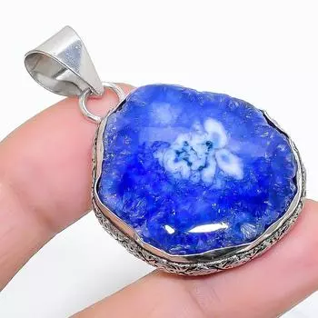 Подвеска из натурального синего солнечного кварца ручной работы из стерлингового серебра 925 пробы 1,89 дюйма A9I52