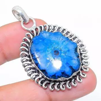 Подвеска из натурального синего солнечного кварца из стерлингового серебра 925 пробы 1,81 дюйма b5J13