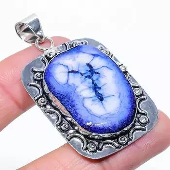Подвеска из натурального синего солнечного кварца из стерлингового серебра 925 пробы 2,21 дюйма J9q78