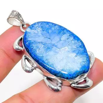Подвеска из натурального синего солнечного кварца из стерлингового серебра 925 пробы 2,32 дюйма g3W14