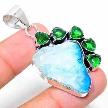 Подвеска из натурального синего солнечного кварца, диопсида, стерлингового серебра 925 пробы, 2,01 дюйма C0U31