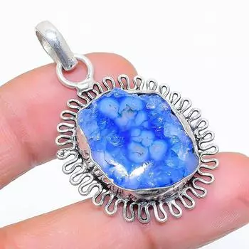 Подвеска из натурального синего солнечного кварца из стерлингового серебра 925 пробы 1,65 дюйма e8l09