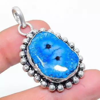 Подвеска из натурального синего солнечного кварца из стерлингового серебра 925 пробы 1,77 дюйма F5q46