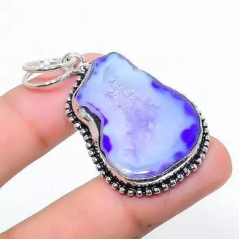 Подвеска из натурального синего солнечного кварца из стерлингового серебра 925 пробы 2,09 дюйма k3g15