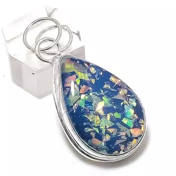 Подвеска из натурального синего триплетного опала из стерлингового серебра 925 пробы 1,85 дюйма S6C13