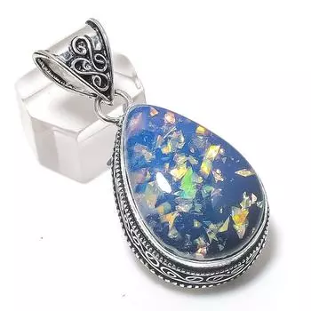 Подвеска из натурального синего триплетного опала из стерлингового серебра 925 пробы 1,93 дюйма H0B49