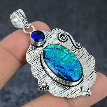 Подвеска из натурального синего триплетного опала из стерлингового серебра 925 пробы 2,56 дюйма v1o54