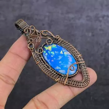 Подвеска из натурального синего триплетного опала с медной проволокой 3,23 дюйма D8o40