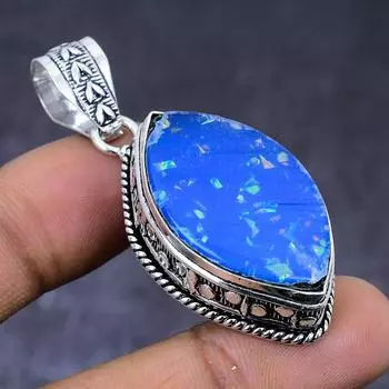 Подвеска из натурального синего тройного опала из серебра 925 пробы 2,05 дюйма P0q67