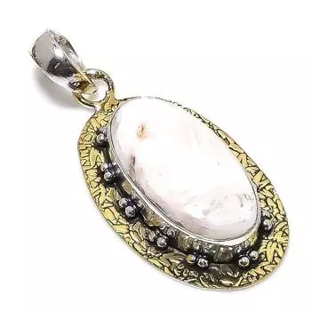 Подвеска из натурального сколецита из стерлингового серебра 925 пробы в двух тонах 2,25 дюйма e9d88